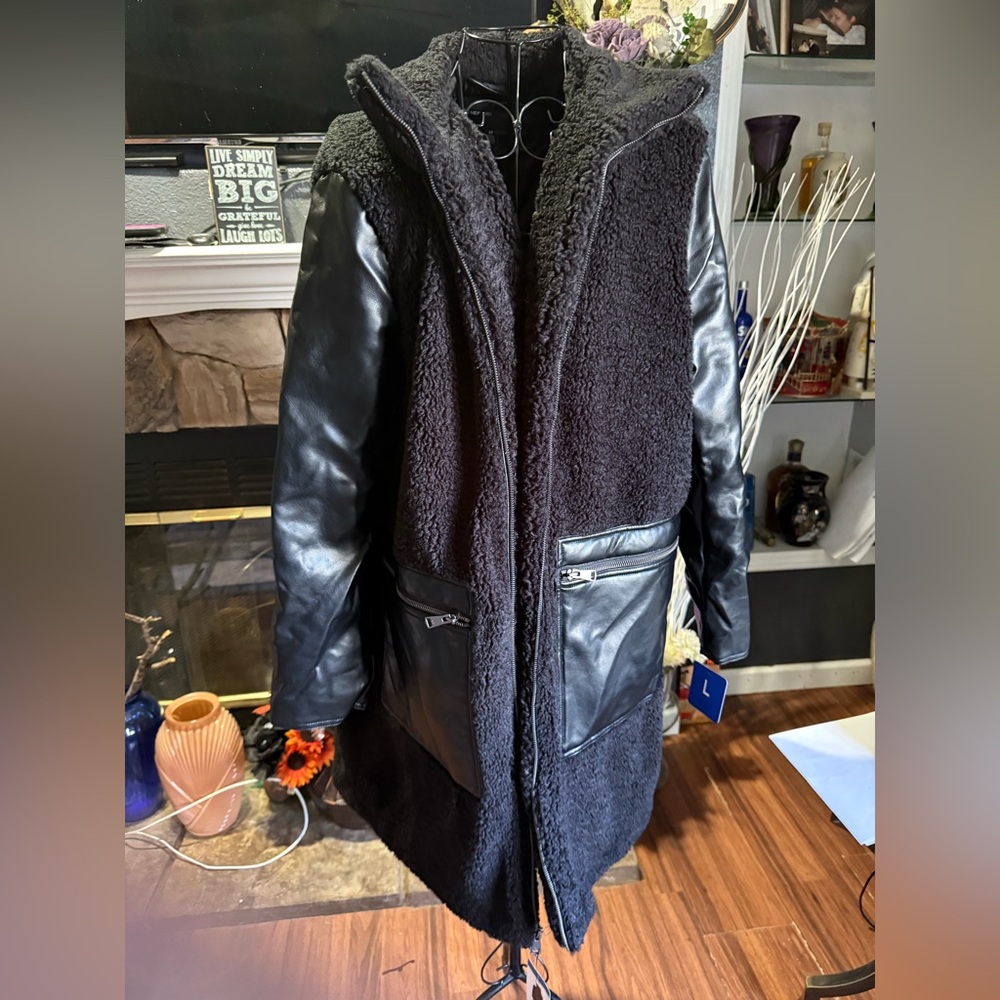 Andrew Marc Black Shearling and faux Leather Women's Coat NWT
